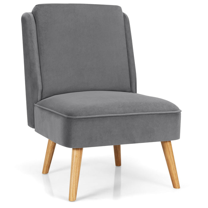 Velvet Accent Armless Side Chair with Rubber Wood Legs for Bedroom-Gray