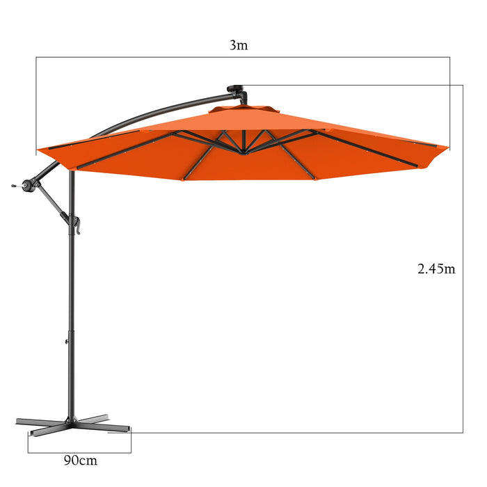 10 Inch Patio Hanging Solar LED Umbrella Sun Shade with Cross Base-Orange