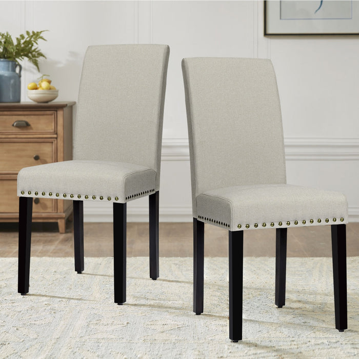 Set of 2 Fabric Upholstered Dining Chairs with Nailhead-Light Sage