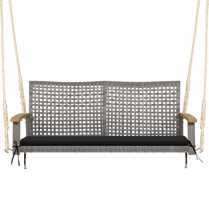 2-Person Patio Wicker Hanging Swing Chair-Black