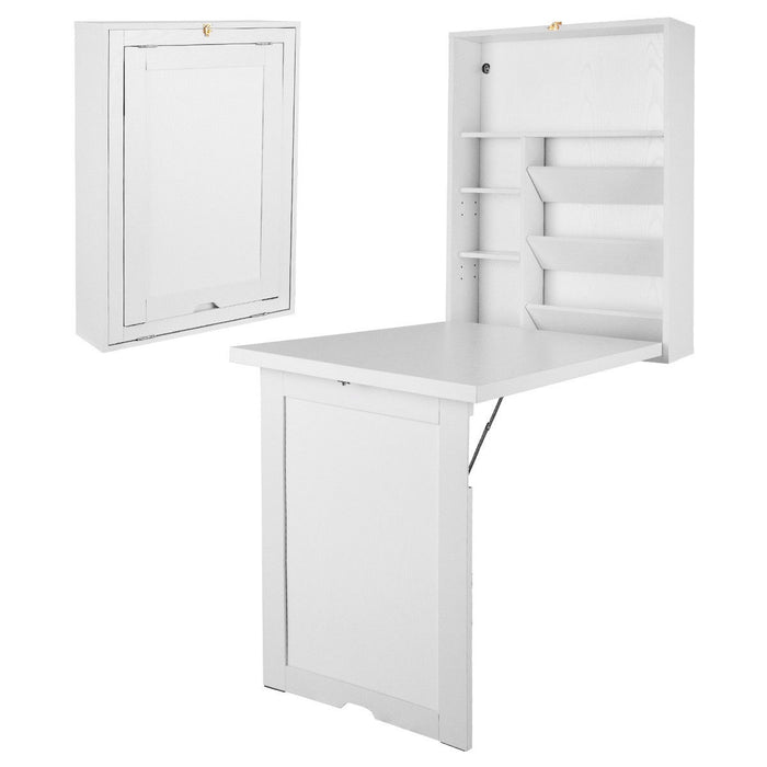 Wall Mounted Fold-Out Convertible Floating Desk Space Saver-White