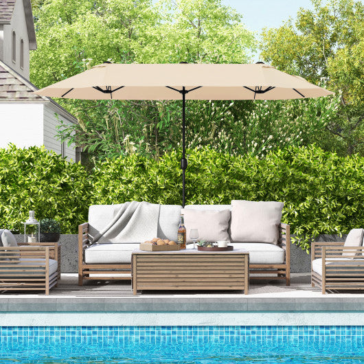 13 Feet Double-Sided Patio Twin Table Umbrella with Crank Handle-Beige