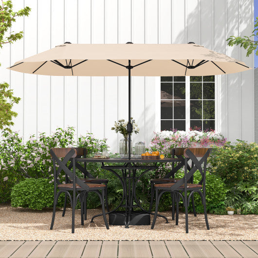 13 Feet Double-Sided Patio Twin Table Umbrella with Crank Handle-Beige