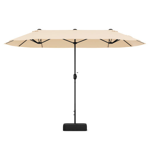 13 Feet Double-Sided Patio Twin Table Umbrella with Crank Handle-Beige