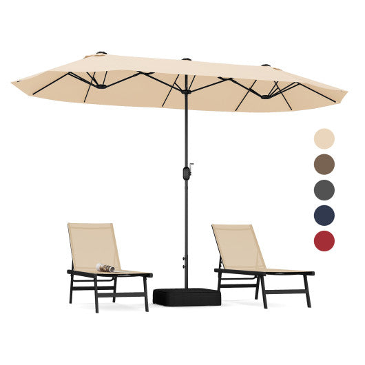 13 Feet Double-Sided Patio Twin Table Umbrella with Crank Handle-Beige