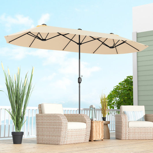 13 Feet Double-Sided Patio Twin Table Umbrella with Crank Handle-Beige