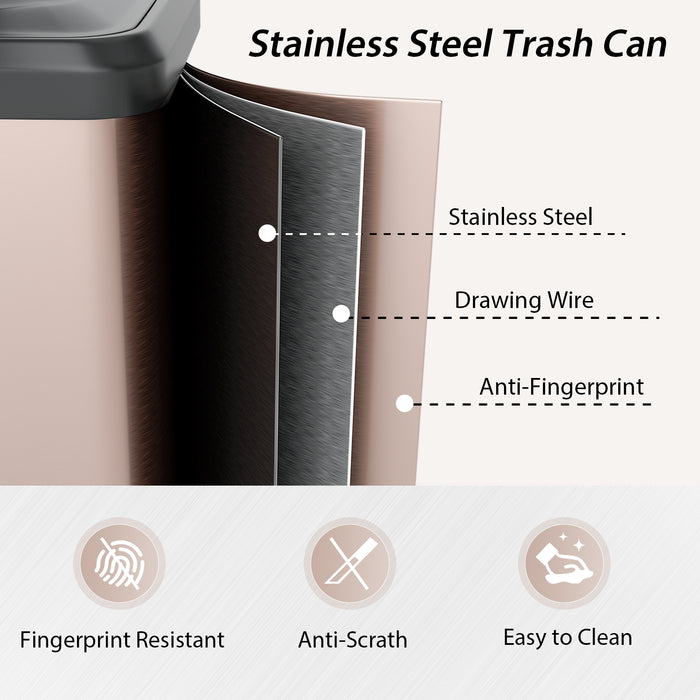 13.2 Gallon Step Trash Can with Soft Close Lid and Deodorizer Compartment-Golden