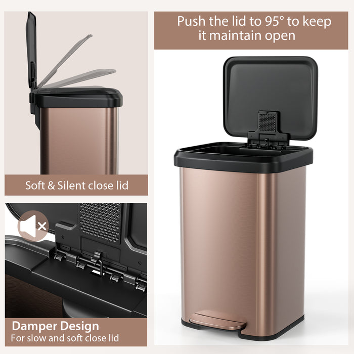 13.2 Gallon Step Trash Can with Soft Close Lid and Deodorizer Compartment-Golden