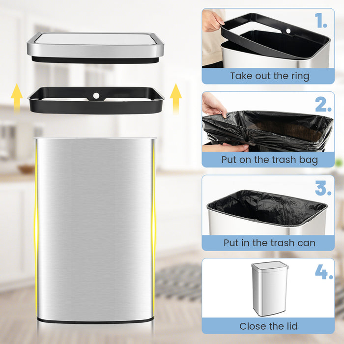 13 Gallons Automatic Garbage Can with Rectangular Infrared Motion Sensor-Sliver