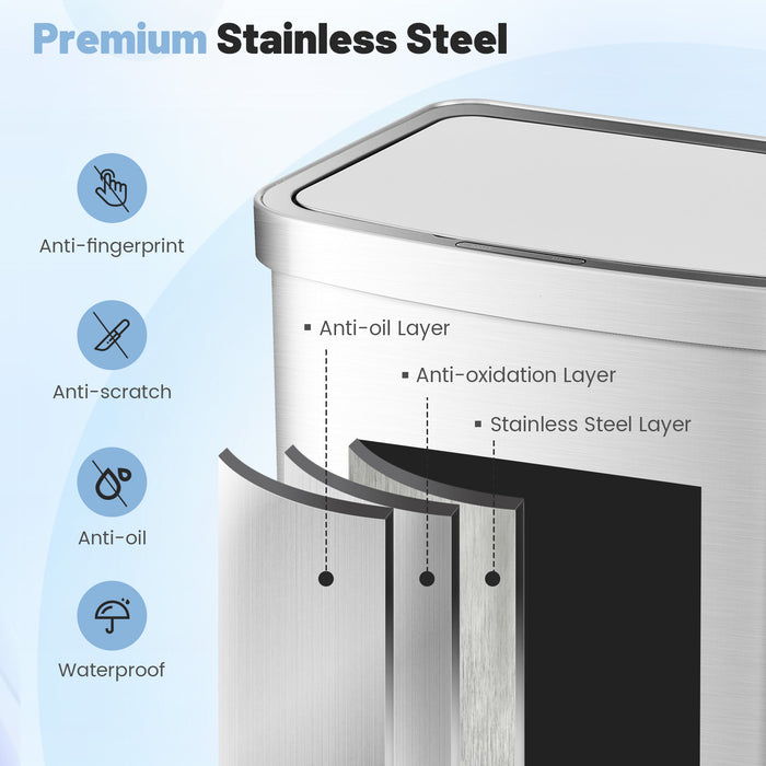 13 Gallons Automatic Garbage Can with Rectangular Infrared Motion Sensor-Sliver