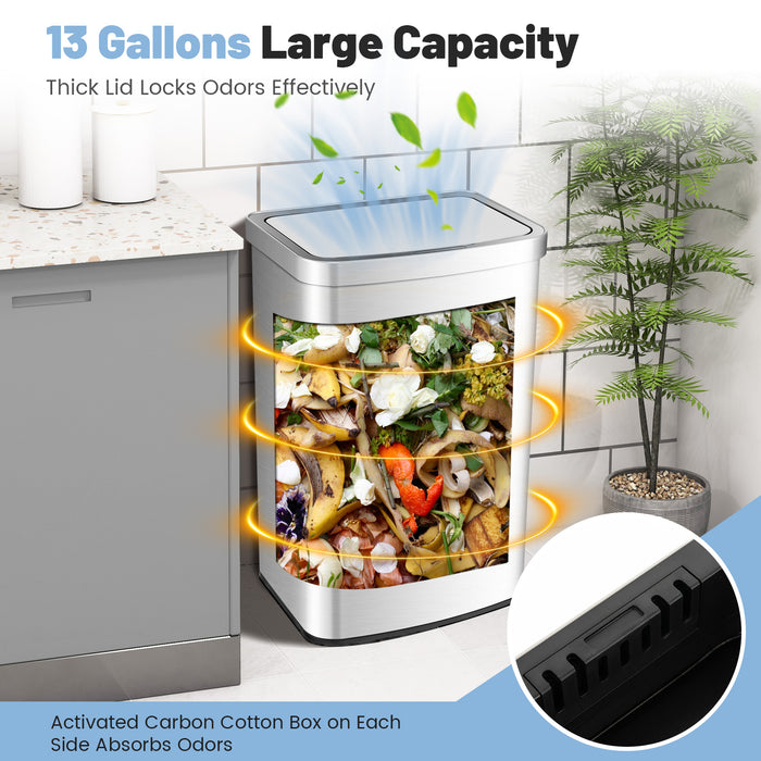 13 Gallons Automatic Garbage Can with Rectangular Infrared Motion Sensor-Sliver