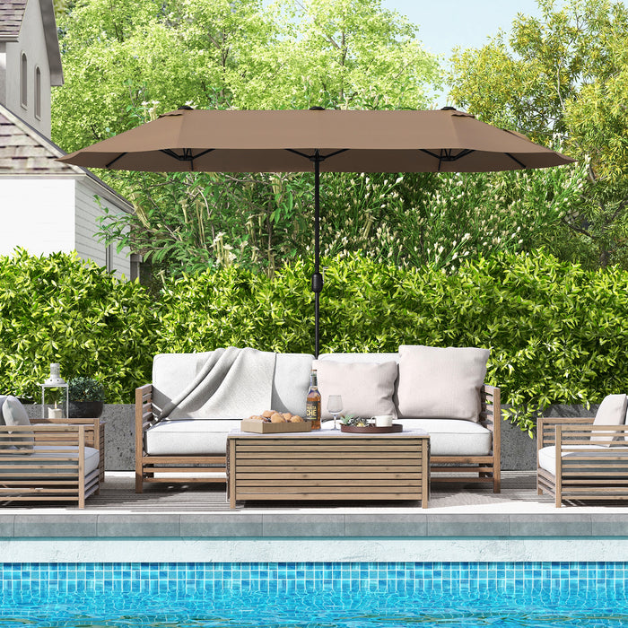 13FT Double-sided Patio Twin Table Umbrella with Crank Handle-Tan