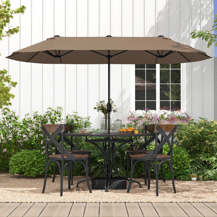 13FT Double-sided Patio Twin Table Umbrella with Crank Handle-Tan