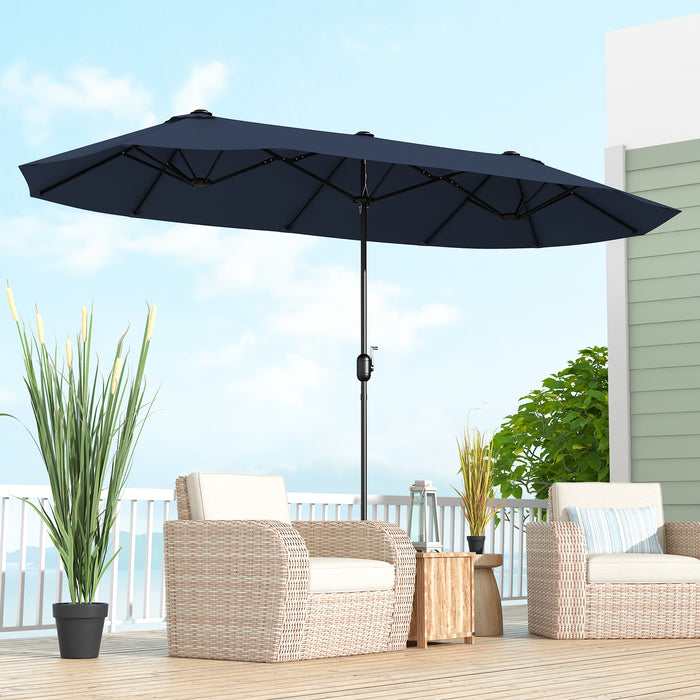 13 Feet Double-Sided Patio Twin Table Umbrella with Crank Handle-Navy