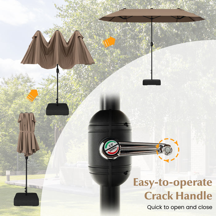 13FT Double-sided Patio Twin Table Umbrella with Crank Handle-Tan