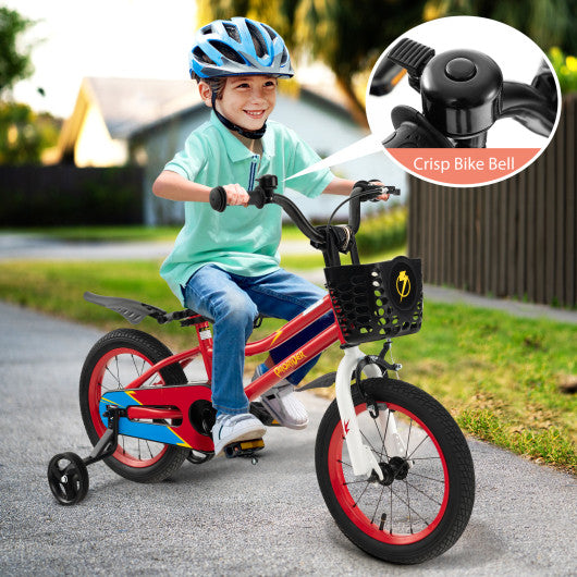 14 Inch Kids Bike with 2 Training Wheels for 3-5 Years Old-Red