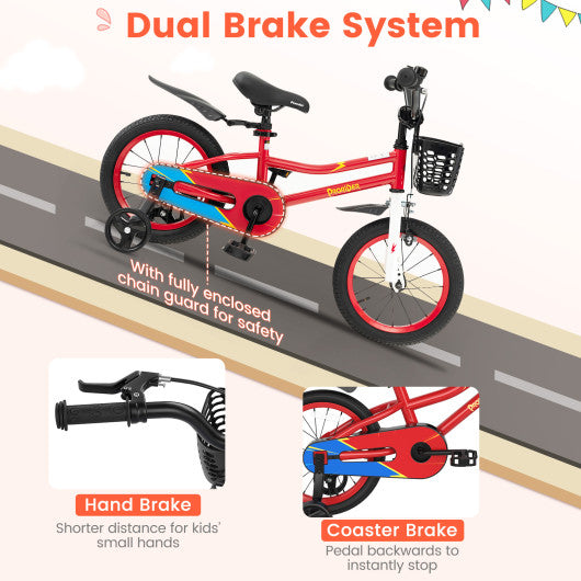 14 Inch Kids Bike with 2 Training Wheels for 3-5 Years Old-Red