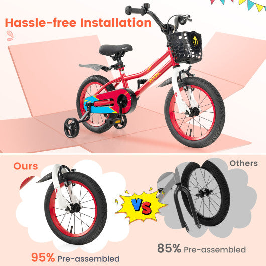 14 Inch Kids Bike with 2 Training Wheels for 3-5 Years Old-Red