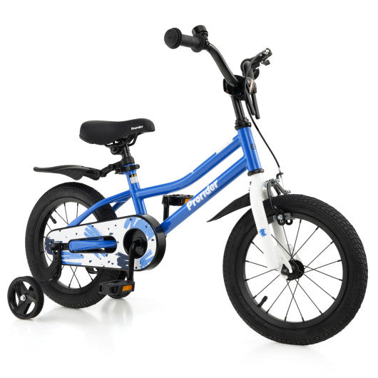 14 Inch Kids Bike with 2 Training Wheels for 3-5 Years Old-Blue