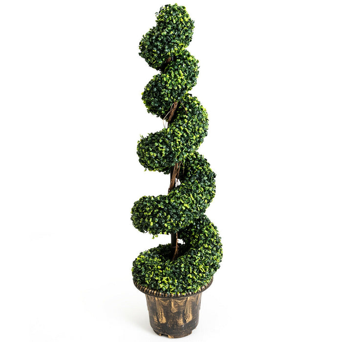 2 Pieces 4 Feet Artificial DÃ©cor Green Boxwood Spiral Tree Set