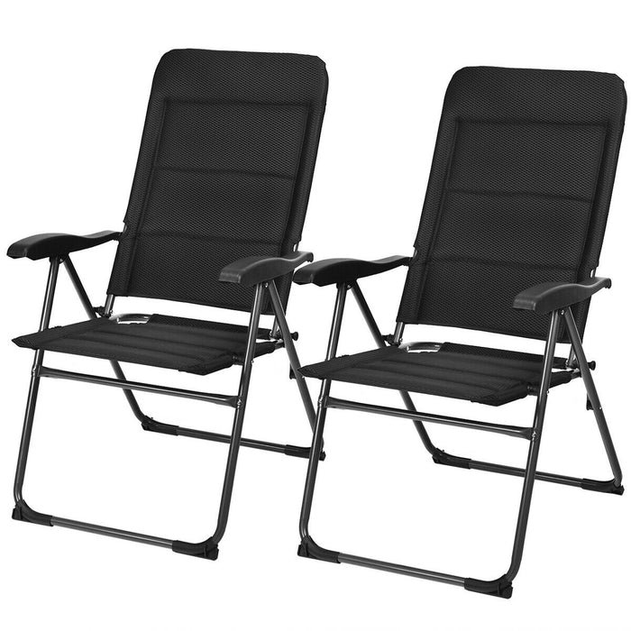 2 Pieces Outdoor Folding Patio Chairs with Adjustable Backrests for Bistro and Backyard-Black