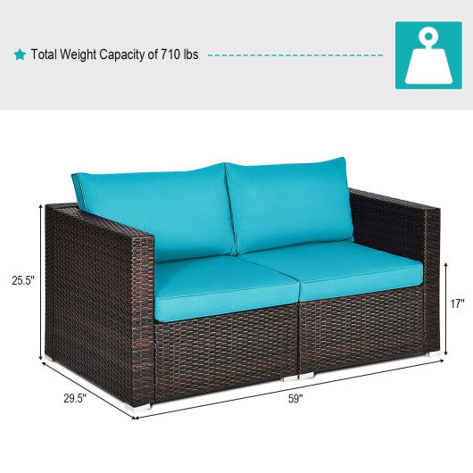 2PCS Patio Rattan Sectional Conversation Sofa Set-Blue