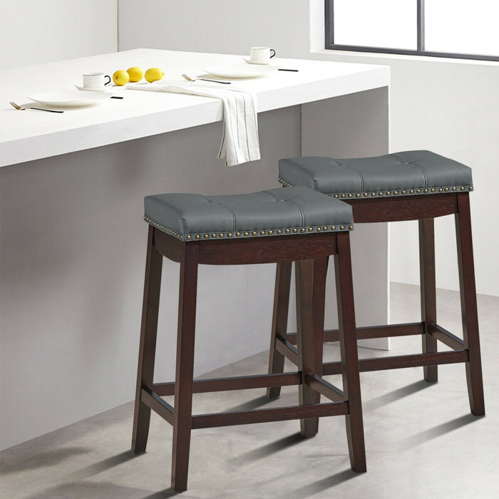 Set of 2 24-Inch Height Backless Counter Stool with Footrest-Brown