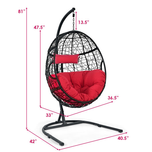 Hanging Cushioned Hammock Chair with Stand-Red