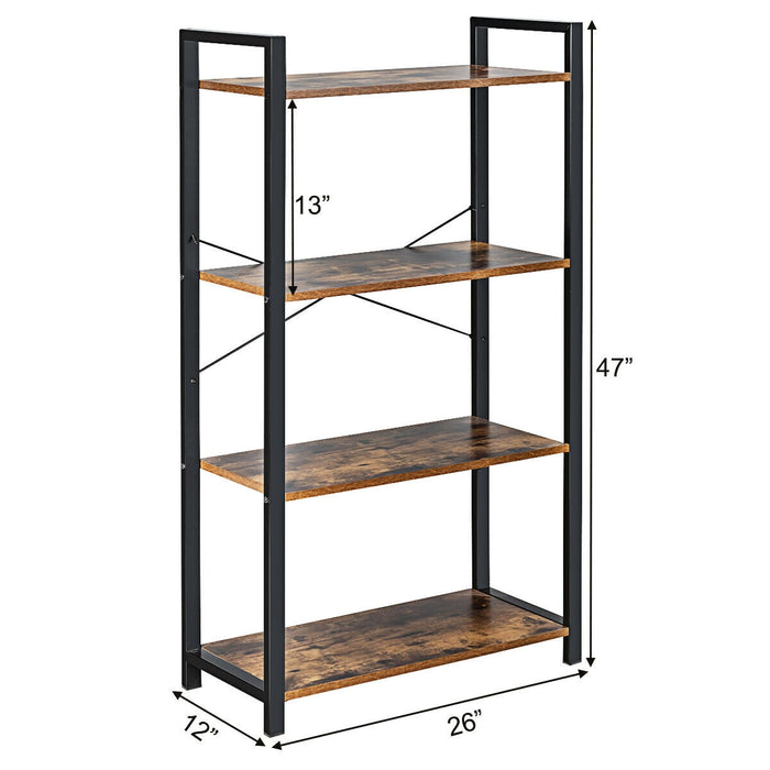 4-Tier Rustic Bookshelf Industrial Bookcase Diaplay Shelf Storage Rack-Brown