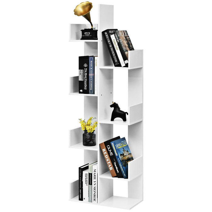 8-Tier Bookshelf Bookcase with 8 Open Compartments Space-Saving Storage Rack -White