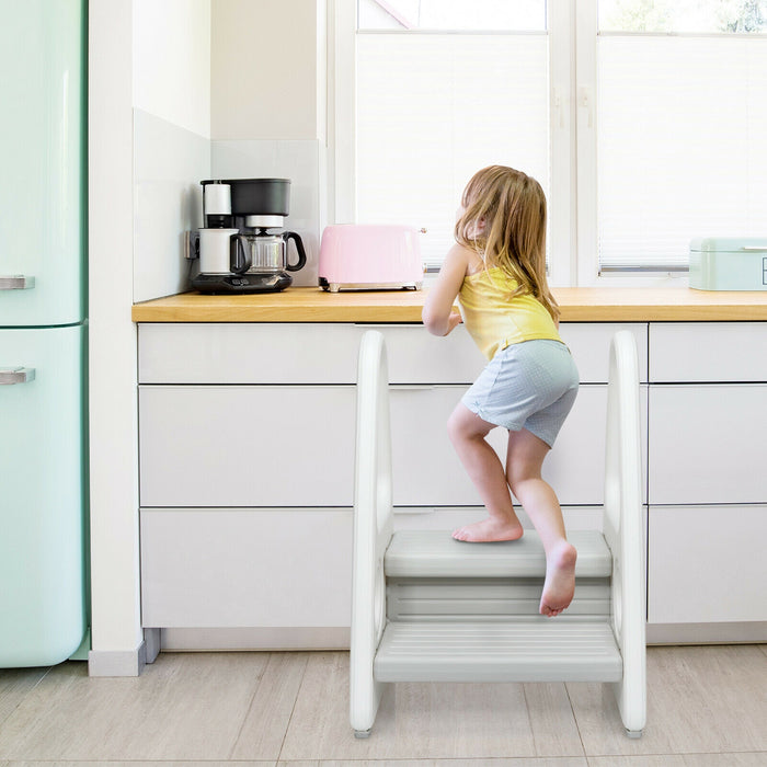 Kids Step Stool Learning Helper with Armrest for Kitchen Toilet Potty Training-Gray