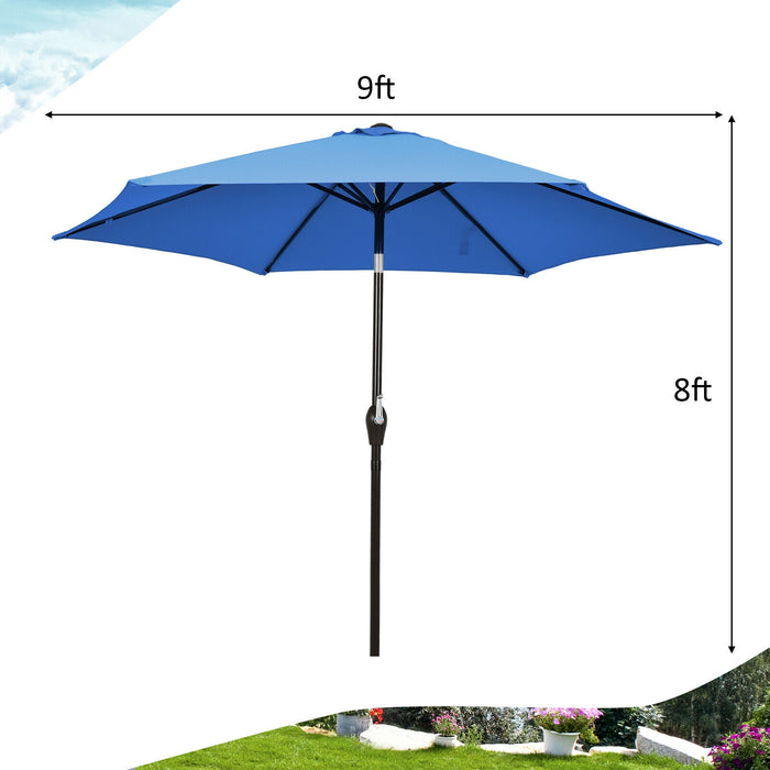 9 ft Outdoor Market Patio Table Umbrella Push Button Tilt Crank Lift-Blue