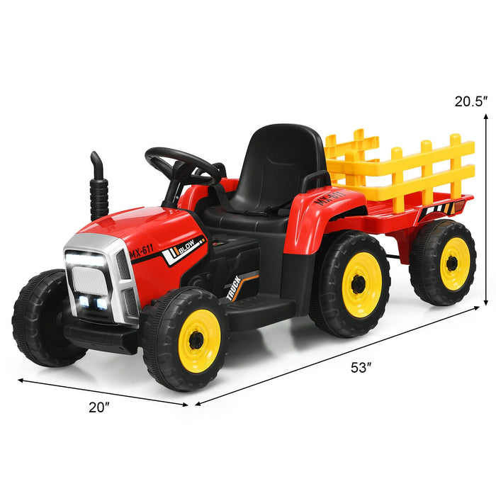 12V Ride on Tractor with 3-Gear-Shift Ground Loader for Kids 3+ Years Old-Red