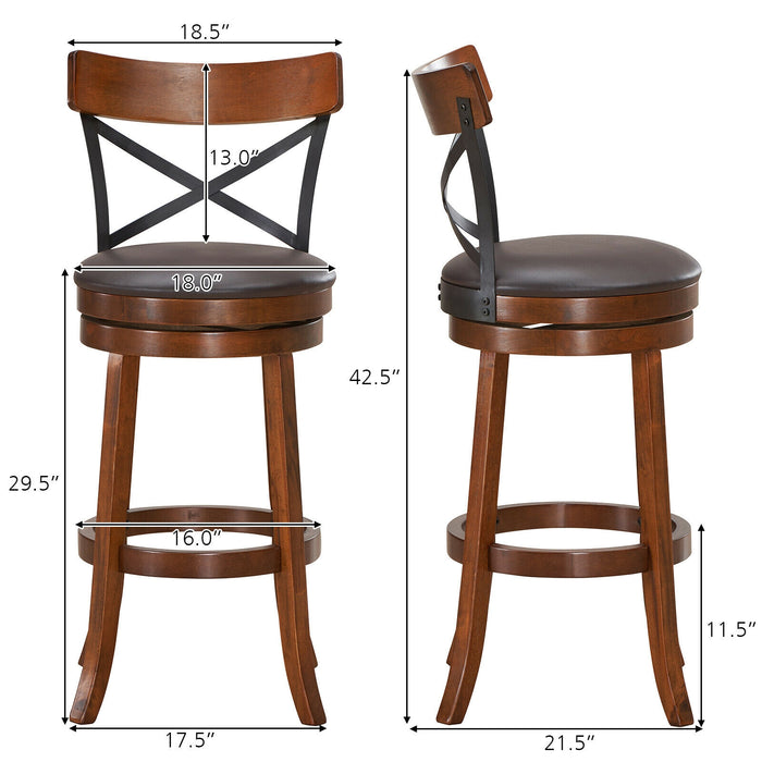 Set of 2 Bar Stools 360-Degree Swivel Dining Bar Chairs with Rubber Wood Legs-29.5 inch