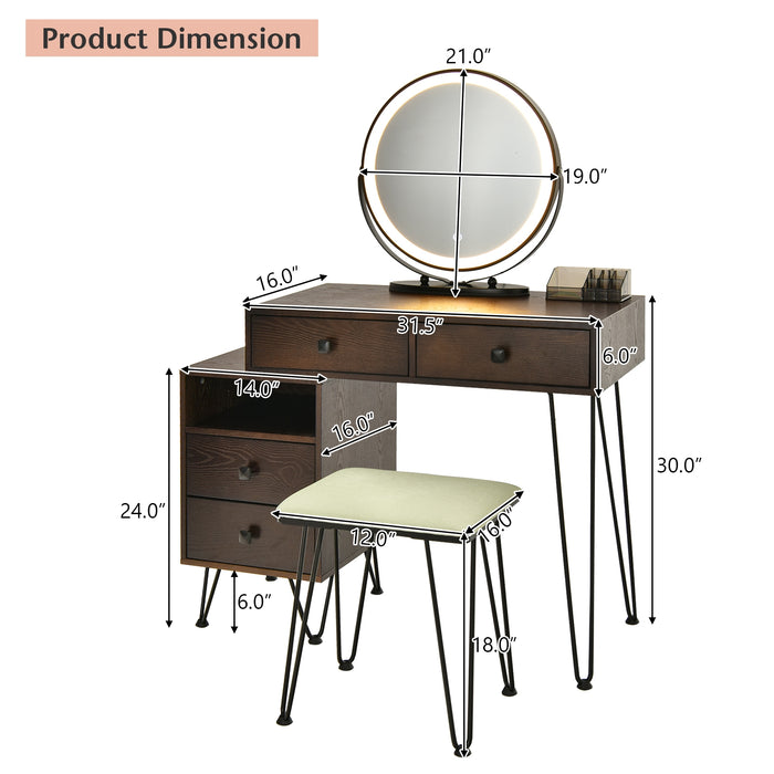 Vanity Set Modern Dressing Table with Mirror and Lipstick Storage Box-Brown