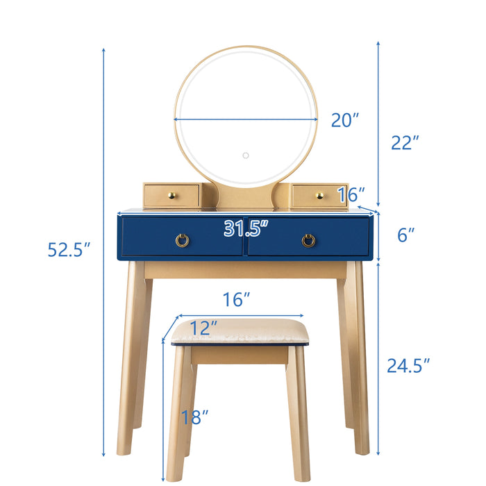 Makeup Vanity Table Set 3 Color Lighting Dressing Table-Blue