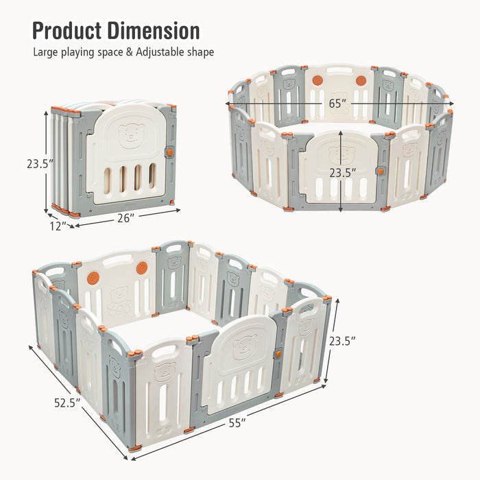 Foldable Baby Playpen 14 Panel Activity Center Safety Play Yard-Beige