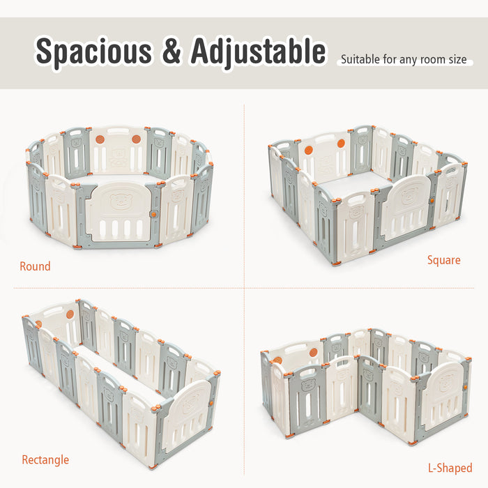 Foldable Baby Playpen 14 Panel Activity Center Safety Play Yard-Beige