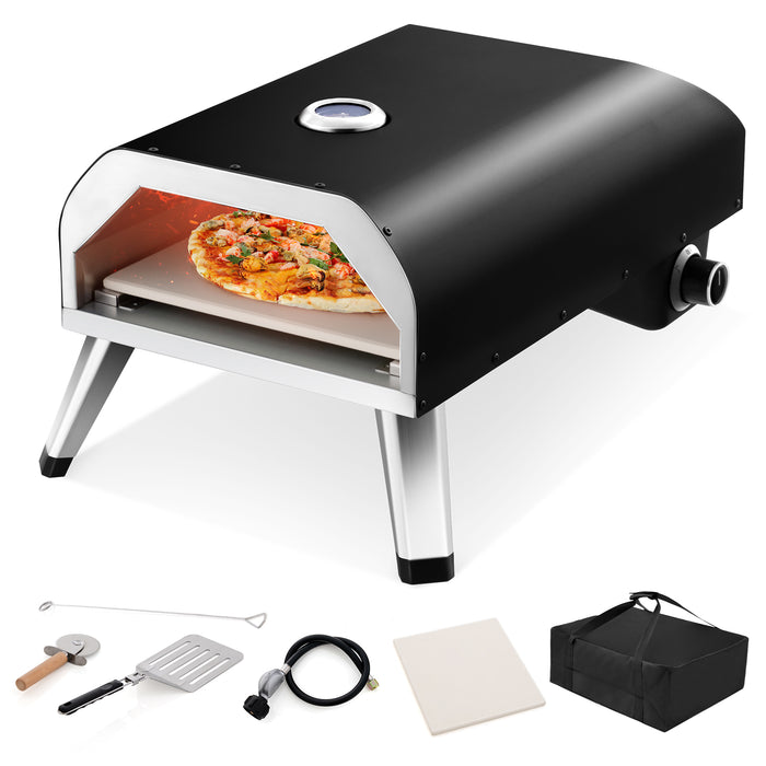 15000 BTU Foldable Pizza Oven with Pizza Peel Stone and Cutter-Black