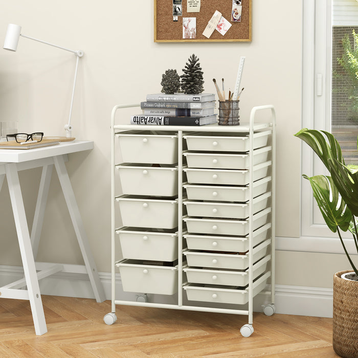 15-Drawer Utility Rolling Organizer Cart Multi-Use Storage-White