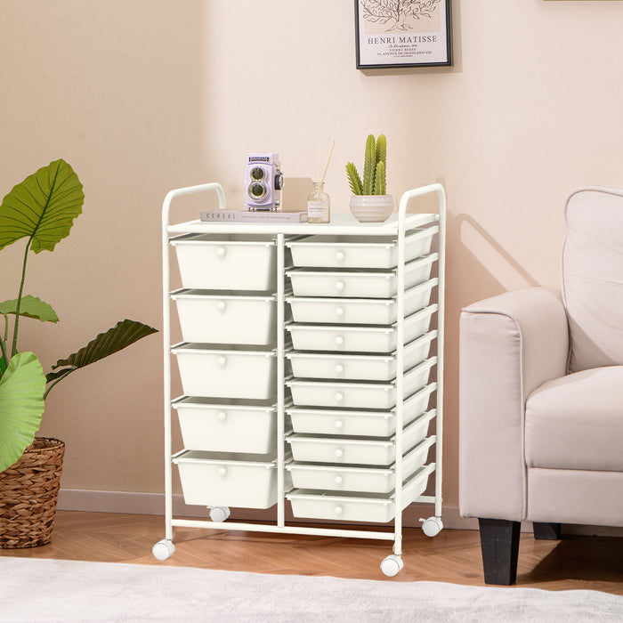 15-Drawer Utility Rolling Organizer Cart Multi-Use Storage-White