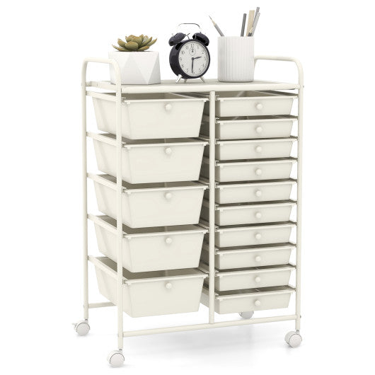 15-Drawer Utility Rolling Organizer Cart Multi-Use Storage-White