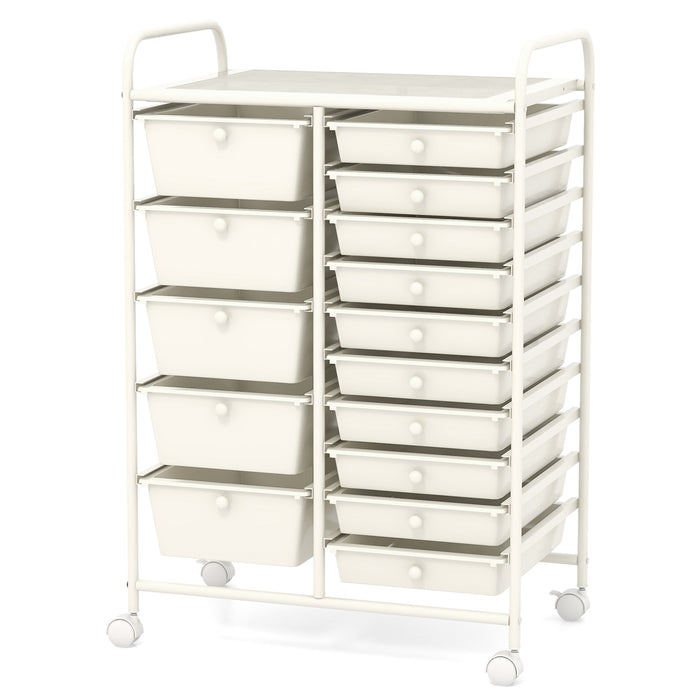 15-Drawer Utility Rolling Organizer Cart Multi-Use Storage-White