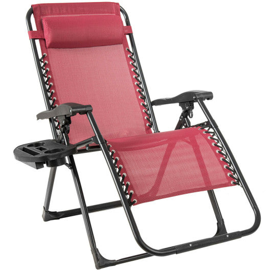 Oversize Lounge Chair Patio Heavy Duty Folding Recliner-Dark Red