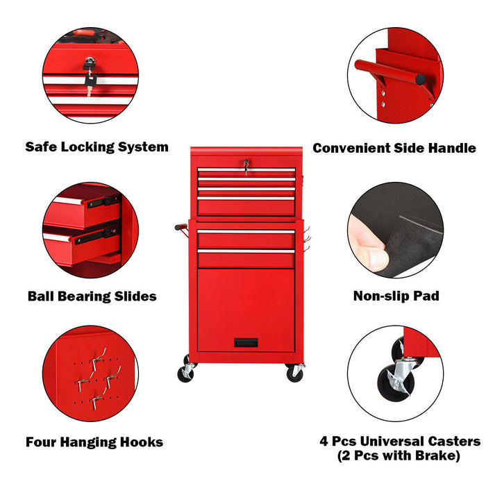 Rolling Cabinet Storage Chest Box Garage Toolbox Organizer-Red