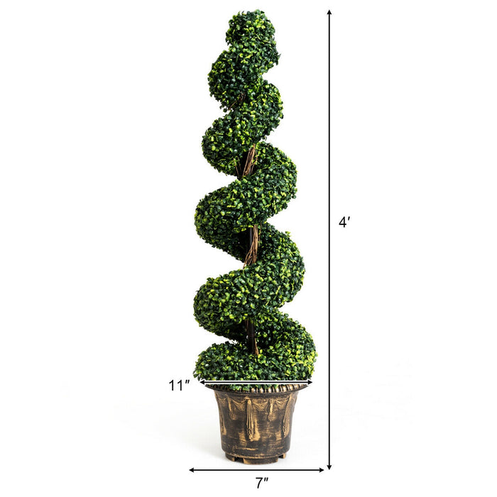 2 Pieces 4 Feet Artificial DÃ©cor Green Boxwood Spiral Tree Set