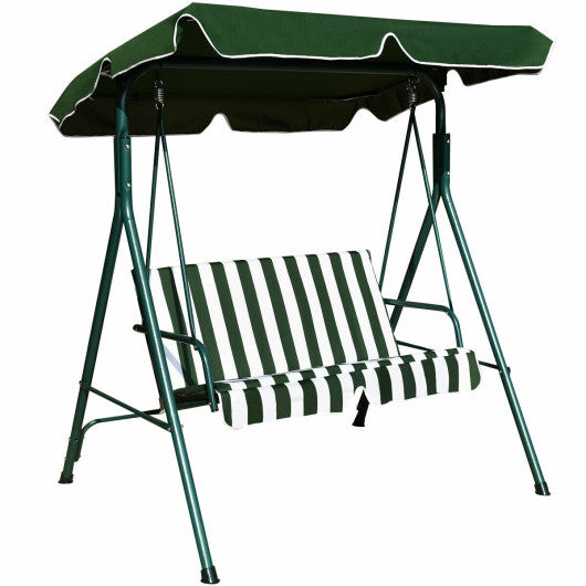 Loveseat Cushioned Patio Steel Frame Swing Glider -Green