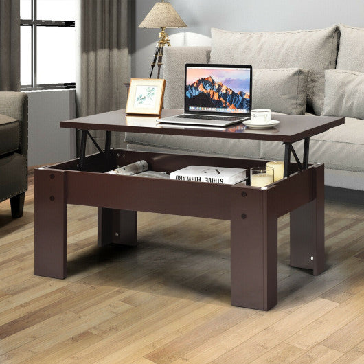 Lift Top Coffee Pop-UP Cocktail Table-Brown