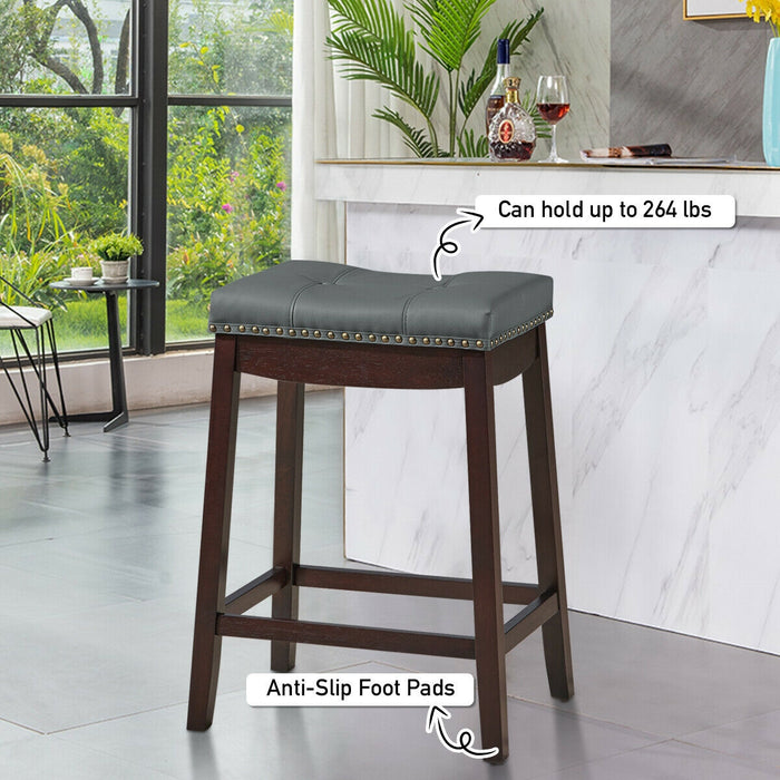 Set of 2 24-Inch Height Backless Counter Stool with Footrest-Brown