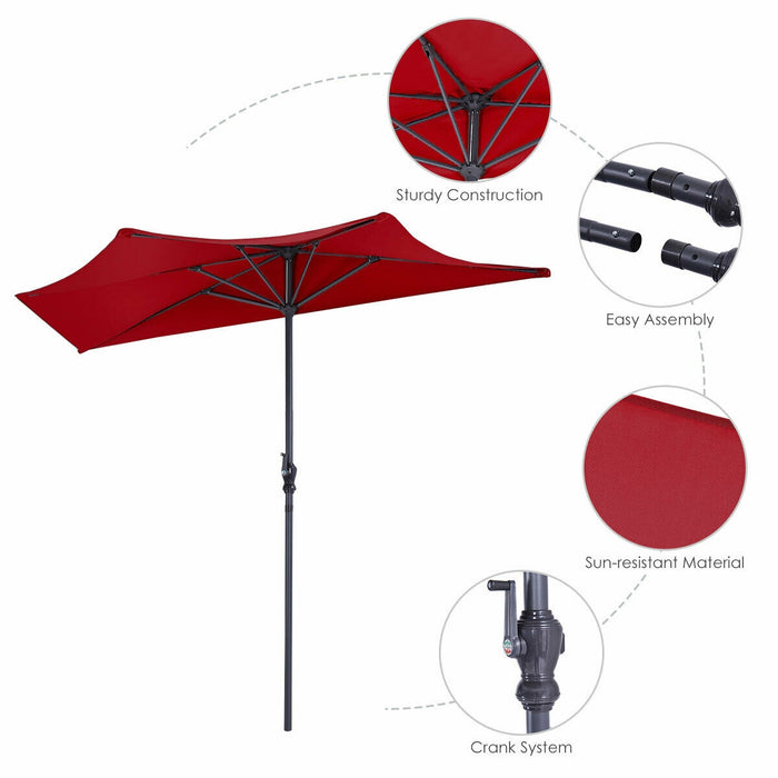 9Ft Patio Bistro Half Round Umbrella -Dark Red